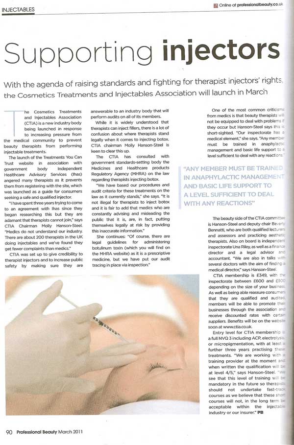 Professional Beauty March 2011 - Supporting Injectors